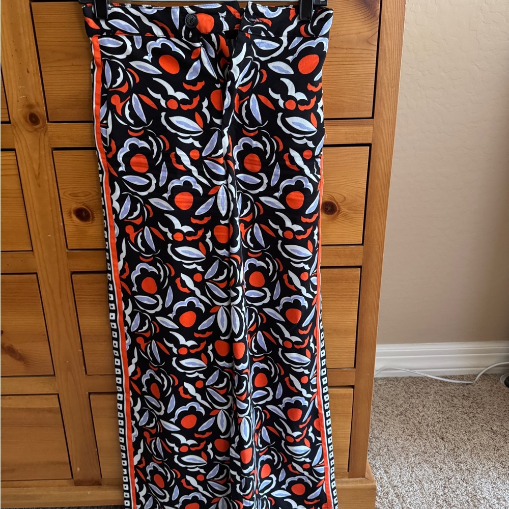 Black and Orange Patterned Wide-Leg Pants